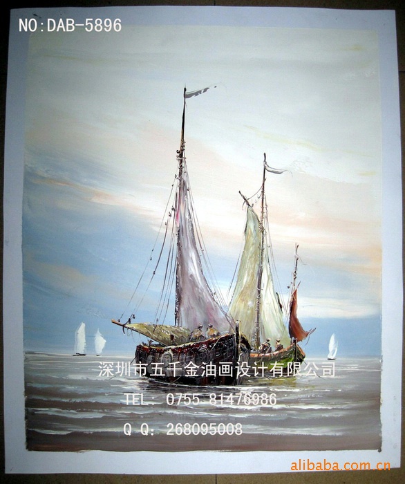 《风平浪静》帆船油画 高档风景油画 家居装饰画