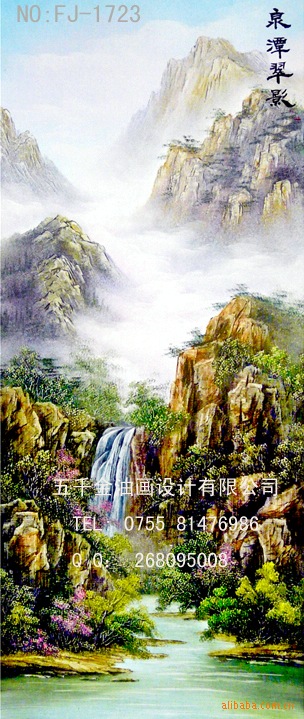 风景油画_中式风格_客厅玄关装饰画_艺术油画