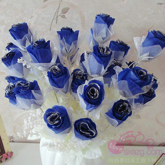 家居装饰花卉 仿真花 绢花 人造花 仿真蓝玫瑰-