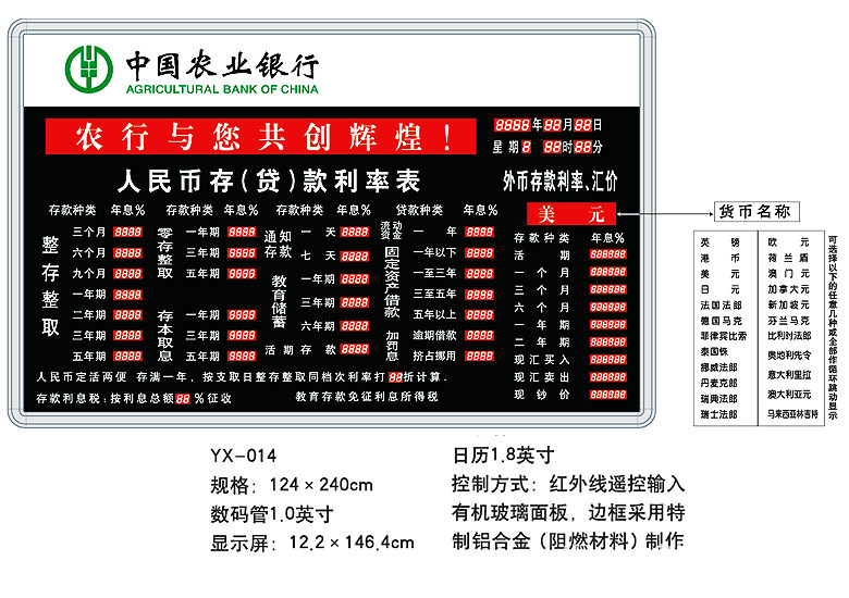 【中国农业银行电子利率牌 带欢迎字幕和外汇