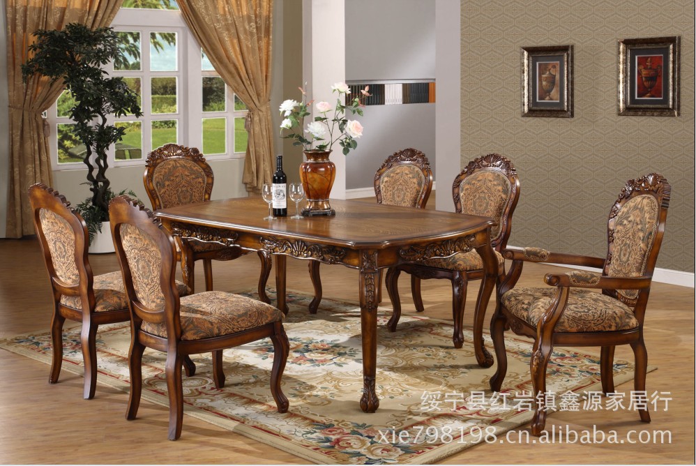 高档实木餐桌椅/欧式餐桌/古典餐桌/t04一桌四椅高档欧式橡木餐桌