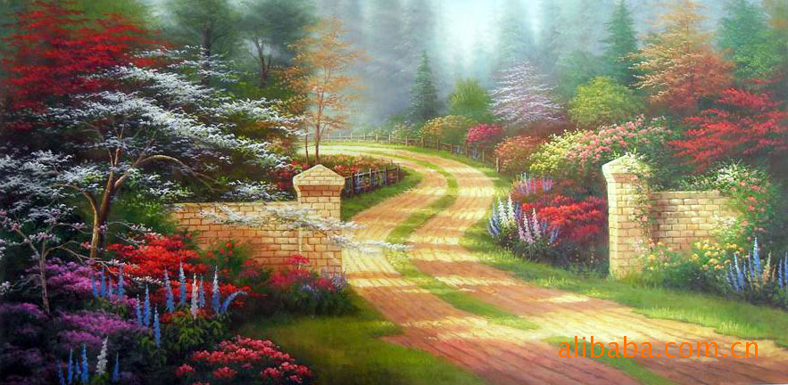 供应风景油画/托马斯/花园景/童话般的甜美风景画
