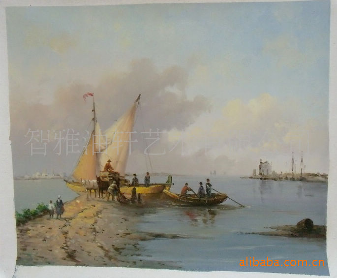 供应各种不同尺寸沙滩码头油画 欧式油画 现代油画批发