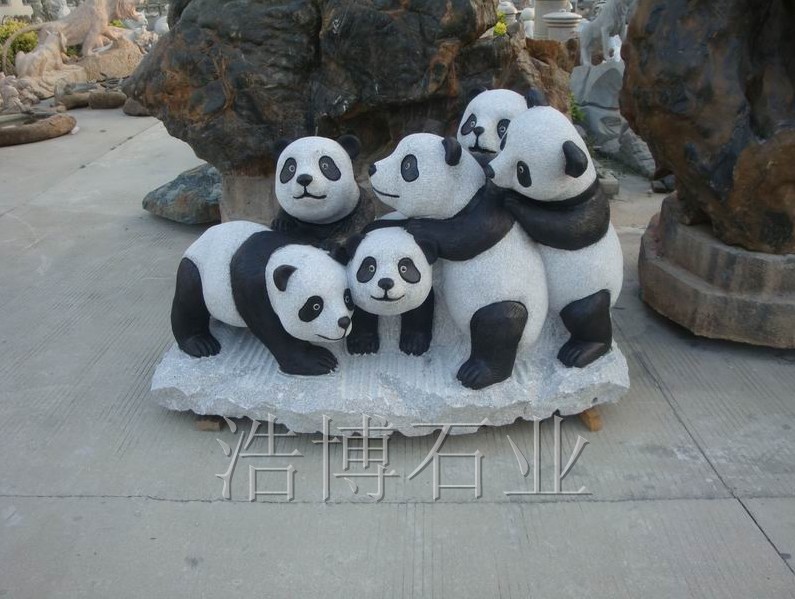 供应动物雕刻 精美熊猫雕刻 动物石雕图片,供应