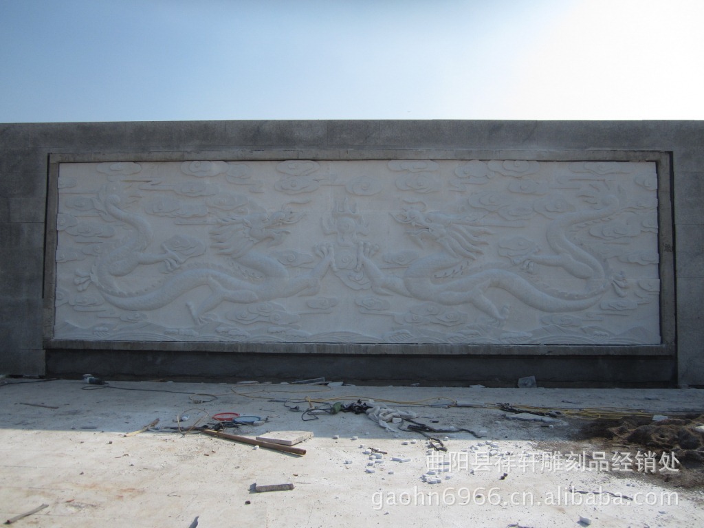 加工湖南汉白玉影壁墙|文化墙屏风||二龙戏珠浮
