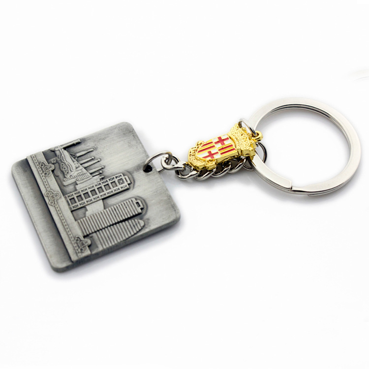 【实用西班牙旅游纪念品礼品正方形金属钥匙扣