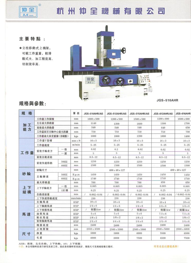 平面磨床jgs-                   控制形式:人工 布局形式:立式 型号