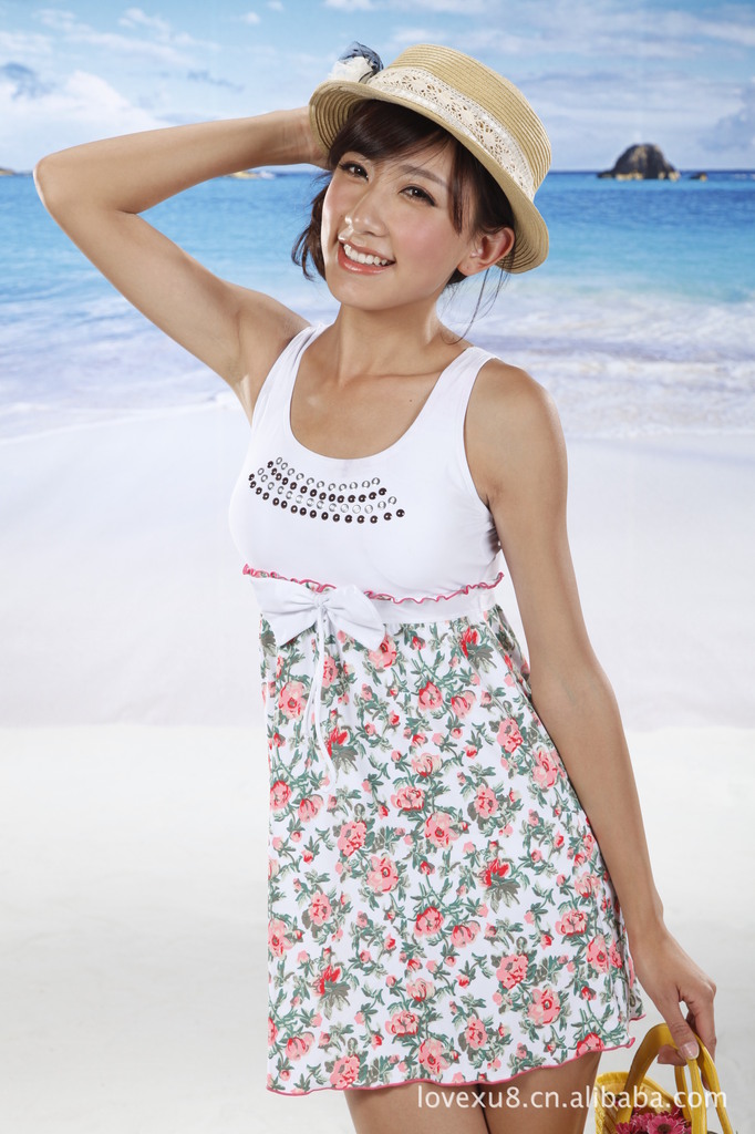 新款日韩保守时尚性感泳装胸垫抹胸比基尼泳衣阳光沙滩女士泳裙