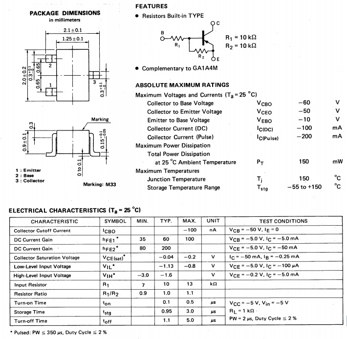 gn1a4m/中速开关 反相器/带阻三极管/r1=10kΩ r2=10kΩ/sot-323