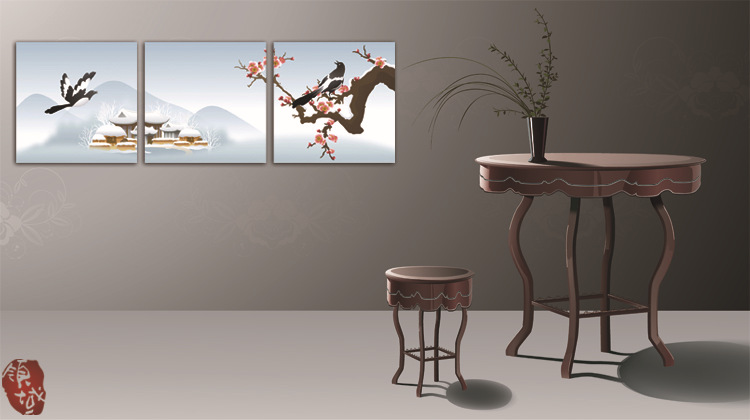 供应优质家居装饰画中国风室内背景画壁画花卉
