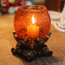 古典烛台欧式复古玻璃烛台小裂纹小烛台玻璃橘红色 ZT005