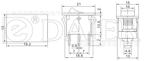 船形开关 (船型开关) kcd1-101n kcd1-102n 三脚带灯 黑红 黑绿