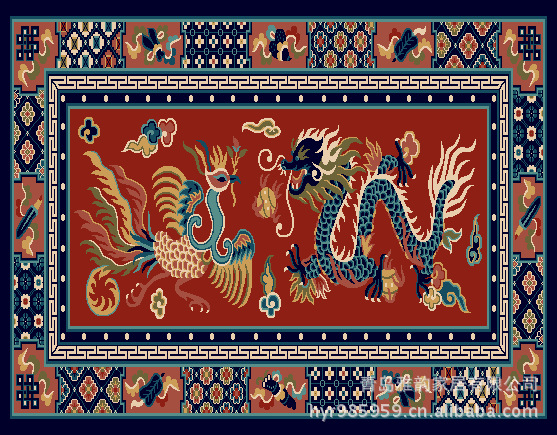 龙凤呈祥挂毯 艺术挂毯 纯新西兰羊毛藏毯 地毯 满铺地毯