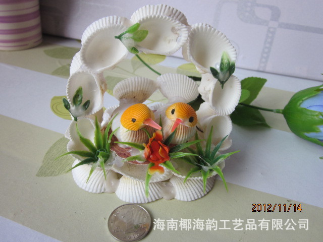 贝壳双鸟篮家居摆件创意民间手工工艺品特色手工艺品手工艺品