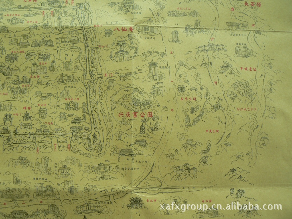 【西安出版社发行特色手绘地图,创意西安手绘