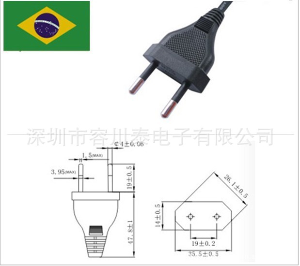 【巴西插头电源线 巴西标准三芯电源线 巴西U