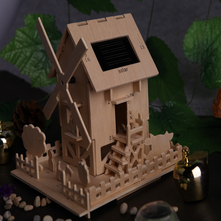 【太阳能拼装益智玩具木房子 儿童玩具礼品木