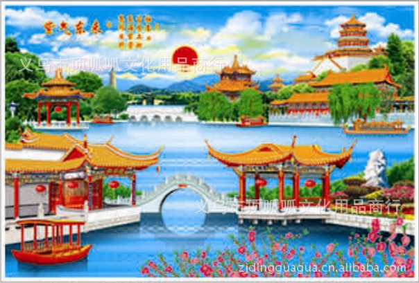 C7444B 蛇年年画 手绘风景墙画 100*70cm 10