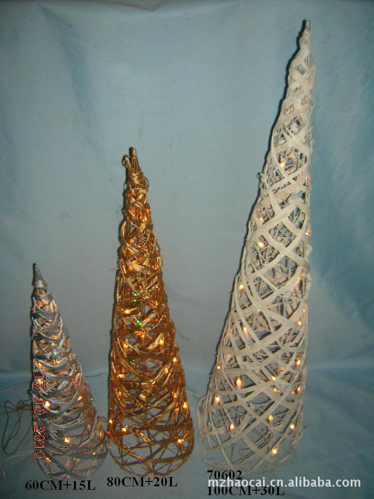 纯手工圣诞树装饰节日藤麻铁丝锥形彩色灯串 串灯 挂饰灯