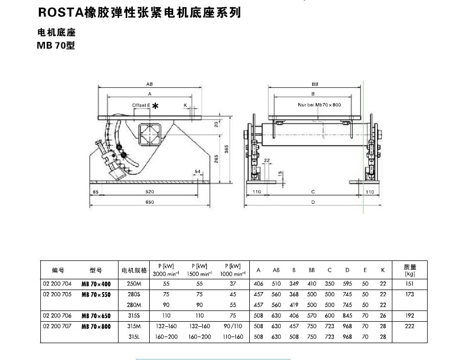 rosta弹性张紧电机底座mb70