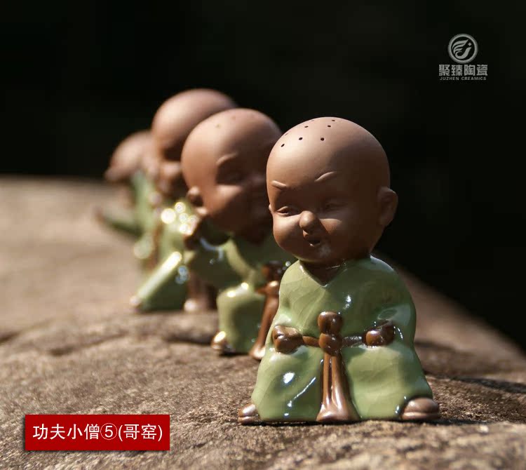 可爱复古少林功夫小僧 创意陶艺品 陶瓷紫砂 新家居装饰车宠