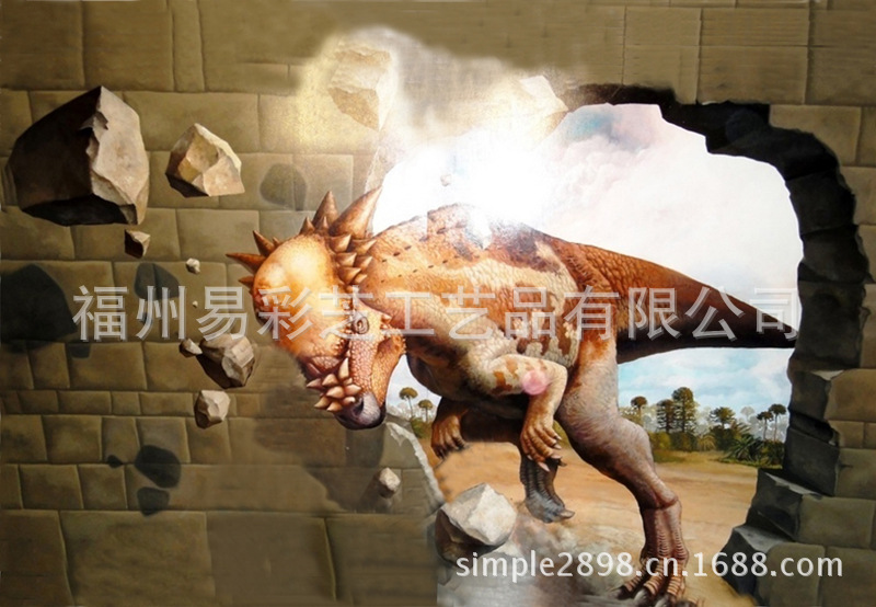 福州易品3d壁画 三维立体画 家装饰品 艺术画手绘3d动物油画 恐龙
