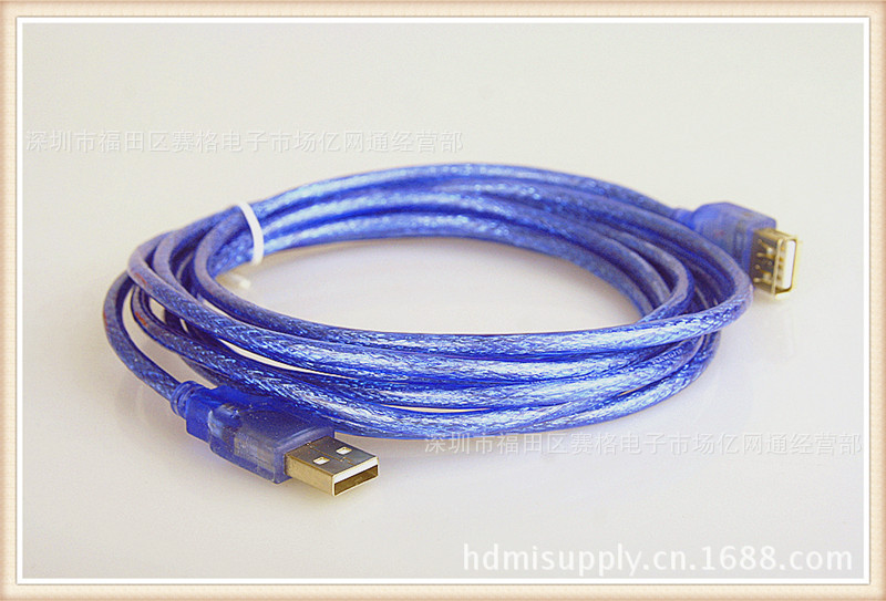 【USB数据线 usb延长线 全铜 批发 1.5M 蓝色