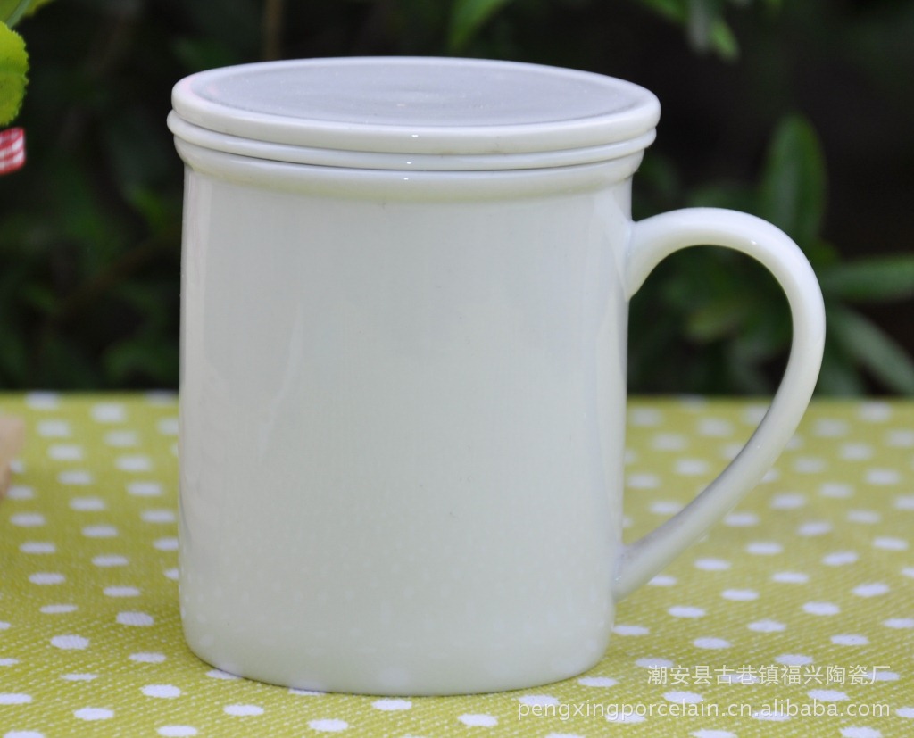 福鑫瓷厂创意家居新款陶瓷水杯牛奶杯子茶杯咖啡带盖勺杯套工厂家图片