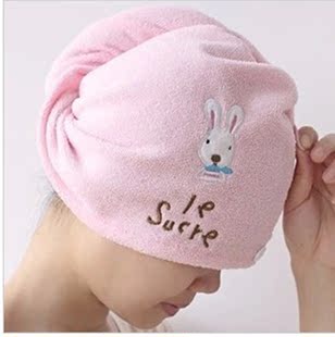 Le Sucre砂糖兔可爱干发帽粉色浴巾 女生礼物
