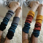 韩版秋冬毛线袜套三色拼接条纹针织堆堆袜套 保暖腿套 靴套