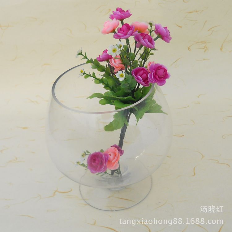 【厂家批发玻璃花瓶室内养花瓶玻璃鱼缸高脚圆