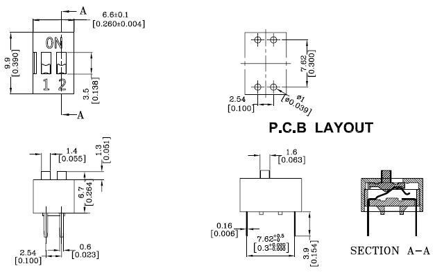 dip switch 汇坚拨码开关2位 出口品质 dip开关出口品质