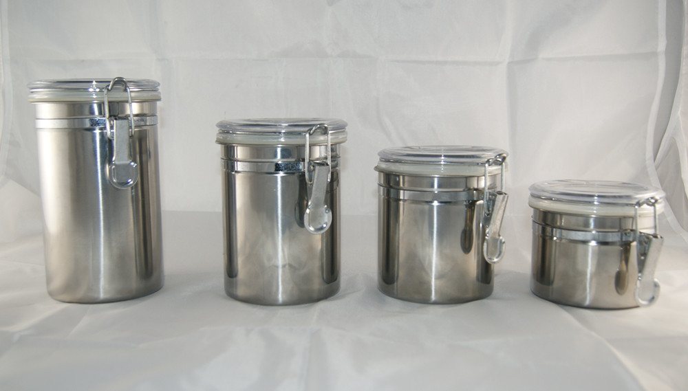 【厂家直销】四件套本色4寸塑料盖不锈钢密封罐