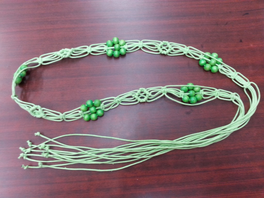 绿色木珠蜡绳腰带,手工编织腰带