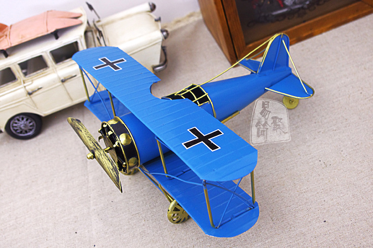 zakka杂货 复古双翼飞机模型 做旧铁皮飞机 礼品礼物