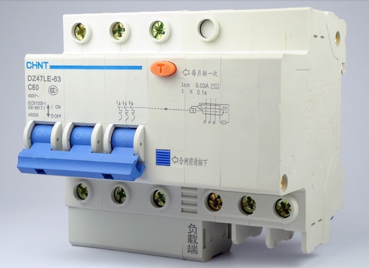 正泰三相三线漏电断路器dz47le 3p60a 漏电保护器 空气开关带漏电