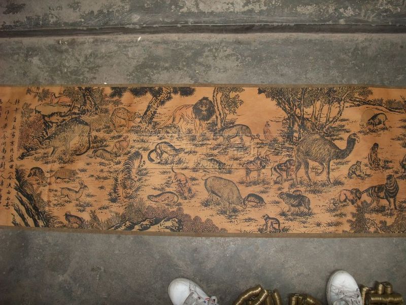 批发仿古长卷古画字画书法/横幅仿古画长卷绢画 百兽图 已装裱