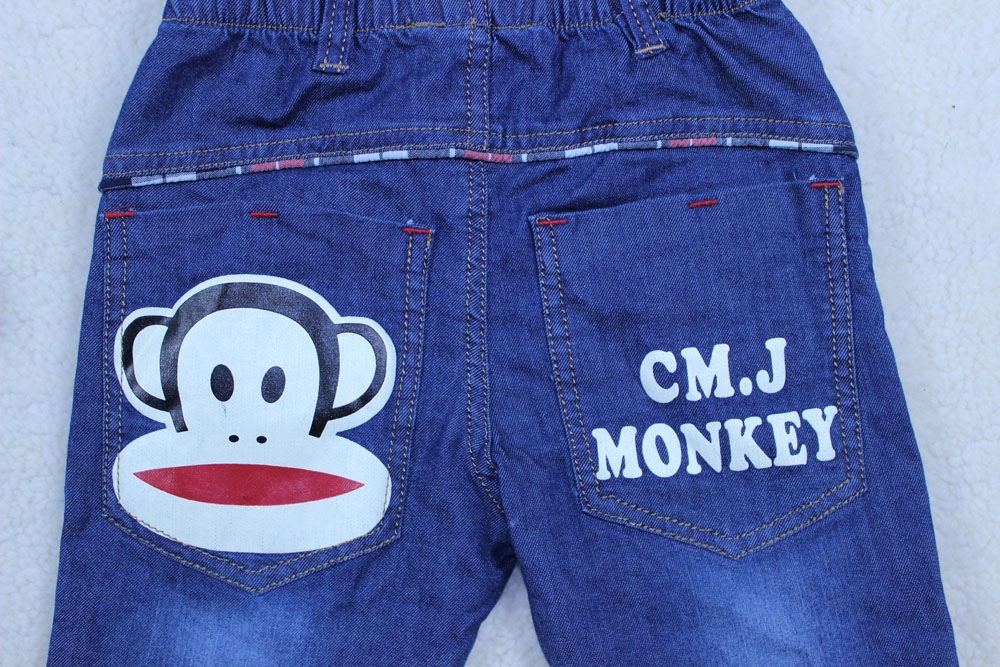 2013款吉吉熊男童张嘴的猴子印花牛仔裤 厂家