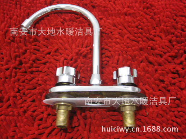 双孔双把双手轮厨房水龙头 冷热混水菜盆龙头 双控调温菜盆