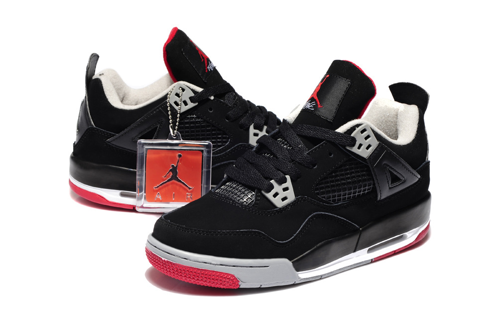 正品airjordan4代乔4女子篮球鞋单 aj4全头层真皮运动鞋 黑粉女鞋图片