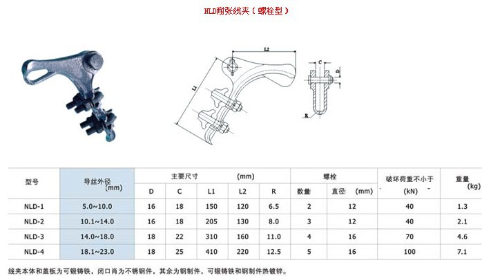 螺栓型 nld-4l 铝合金耐张线夹