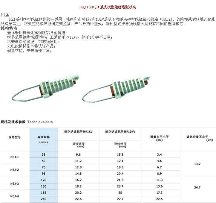 【楔形绝缘子耐张线夹各种型号,NXJ-1,NXJ-2,