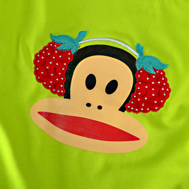 【网络爆款 卡通猴头草莓耳机图案女式T恤 韩
