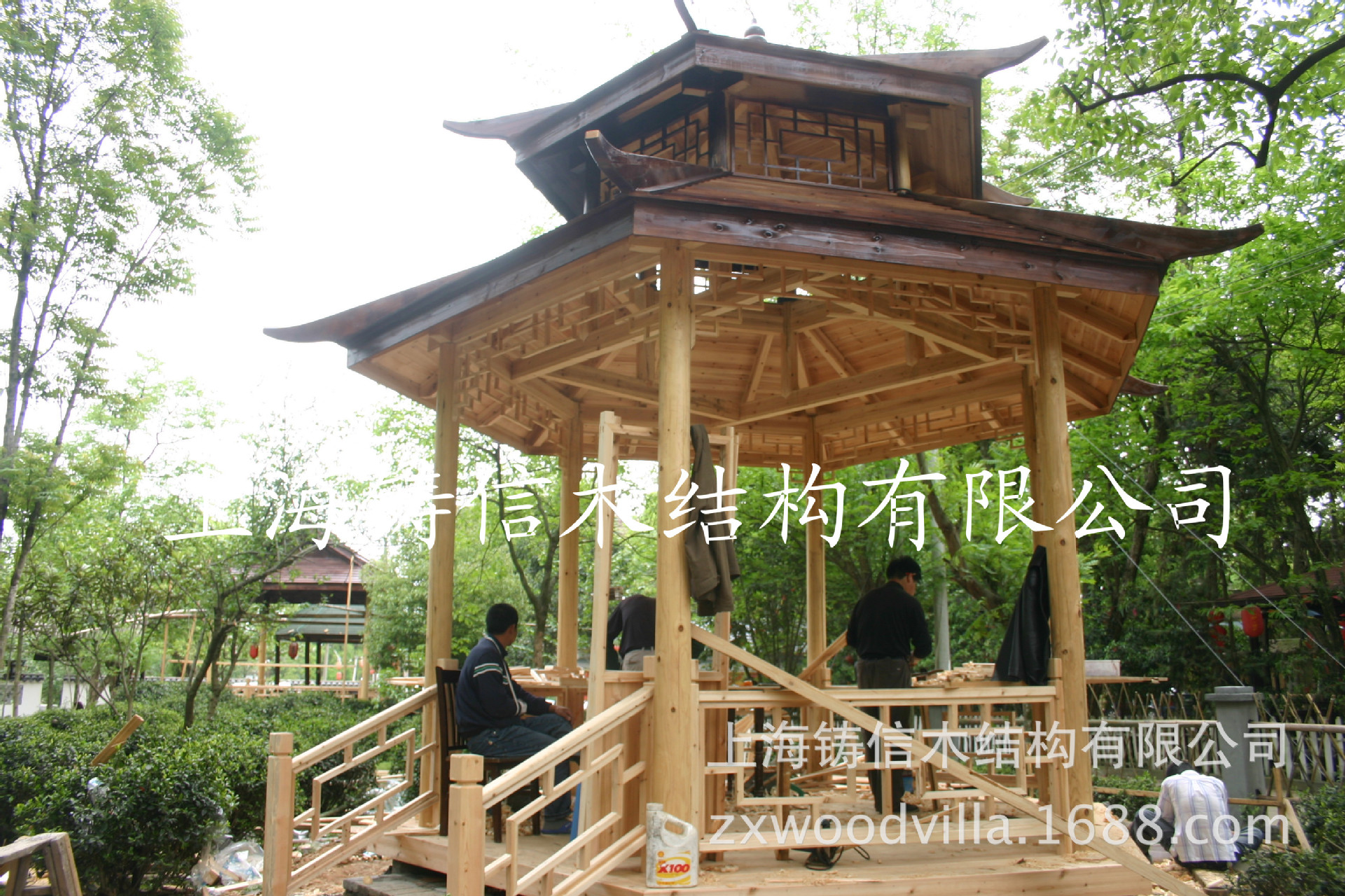 木岗亭 园林绿化 凉亭 六角亭-上海铸信木结构-马可波罗网