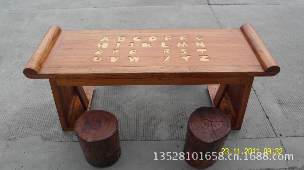 制字母书桌培训机构学生用榆木课桌原木家具厂