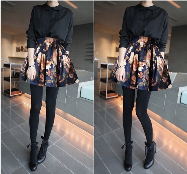 asian fashion // | Flower print skirt, Floral print skirt, High waisted