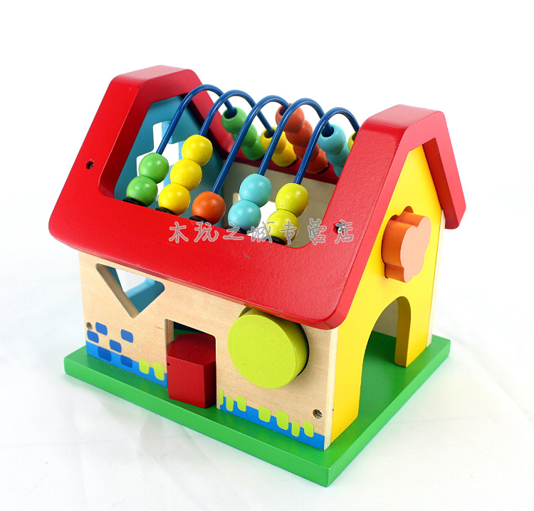 【积木配对盒木制玩具 串珠算盘儿童智力玩具