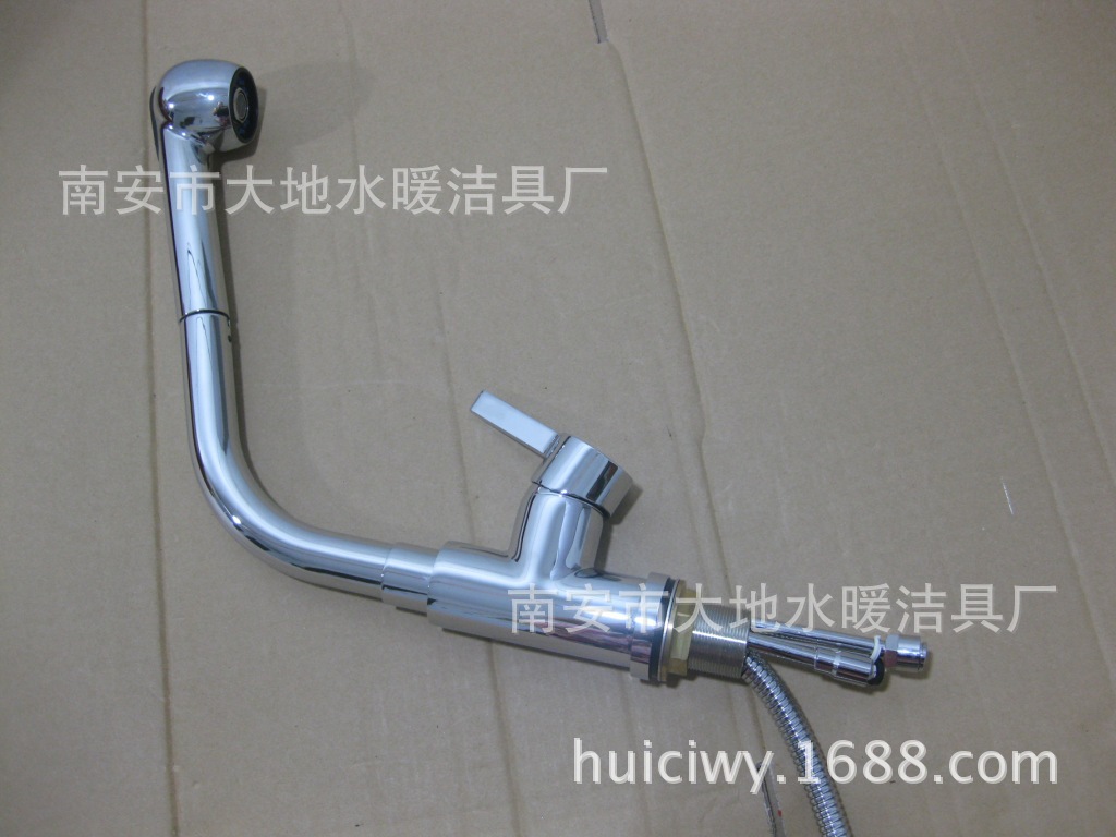 兰花水暖 抽拉式冷热混水龙头 全铜可拉伸 厨房菜盆 单孔带花洒图片