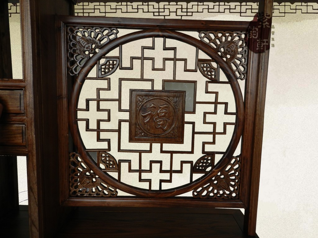 【仿古家具中式实木家具星河家具安吉玄关柜福字三门双面图片