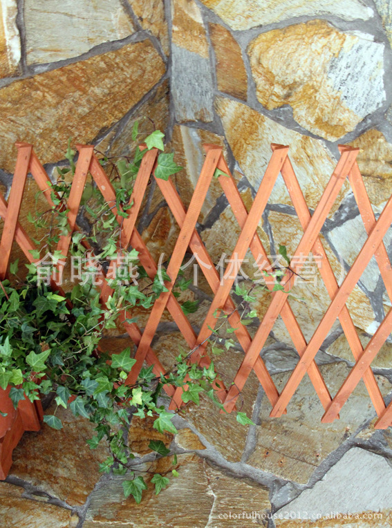 【户外园艺木制橙色上漆伸缩拉网篱笆栅栏攀藤